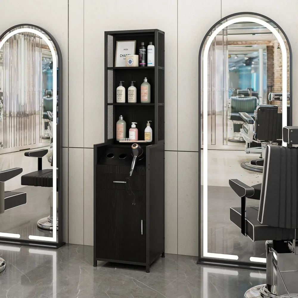 Salon Station for Hair Stylist, Barber Station with Hot Tool Holders, Hair Styling Storage Cabinet with Shelves, Salon Furniture