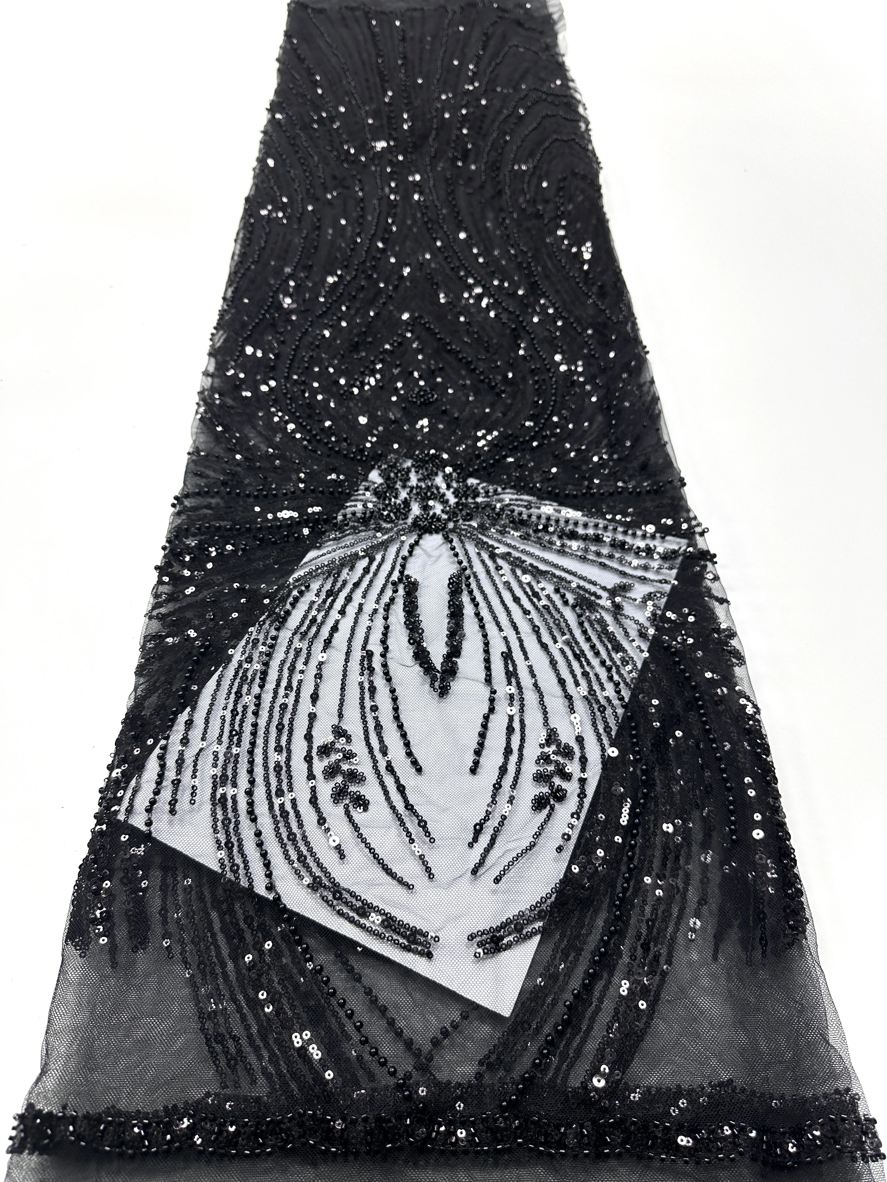 

Black French Mesh Lace Fabric Sequins Flocking Bride Dress 2025 High Quality African Lace Fabric 5 Yards Nigerian Tulle Lace Sew