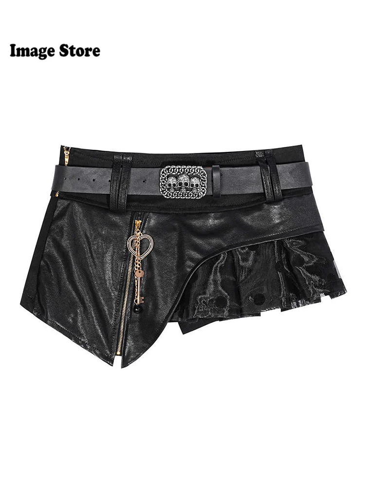 Women Dark Academia Japanese Grunge Goblin Core 2000s Shoujo Mini Patchwork Skirt With Belt Gyaru Coquette Y2k Cyber Punk E-girl