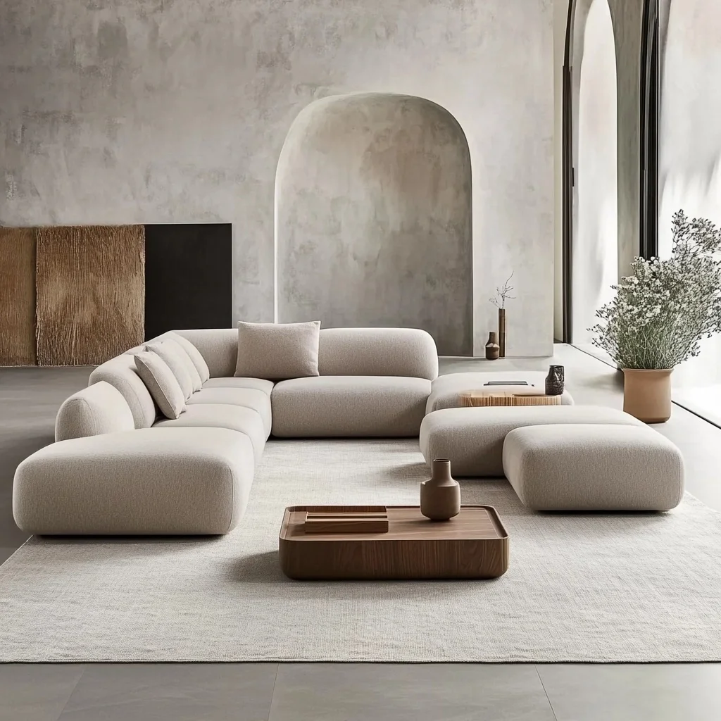 

yi-Nordic Convertible Villa Sofa Set with L-Shape Corner Design Wood Frame Lamb Wool Fabric Modern Lounge Style for Home#
