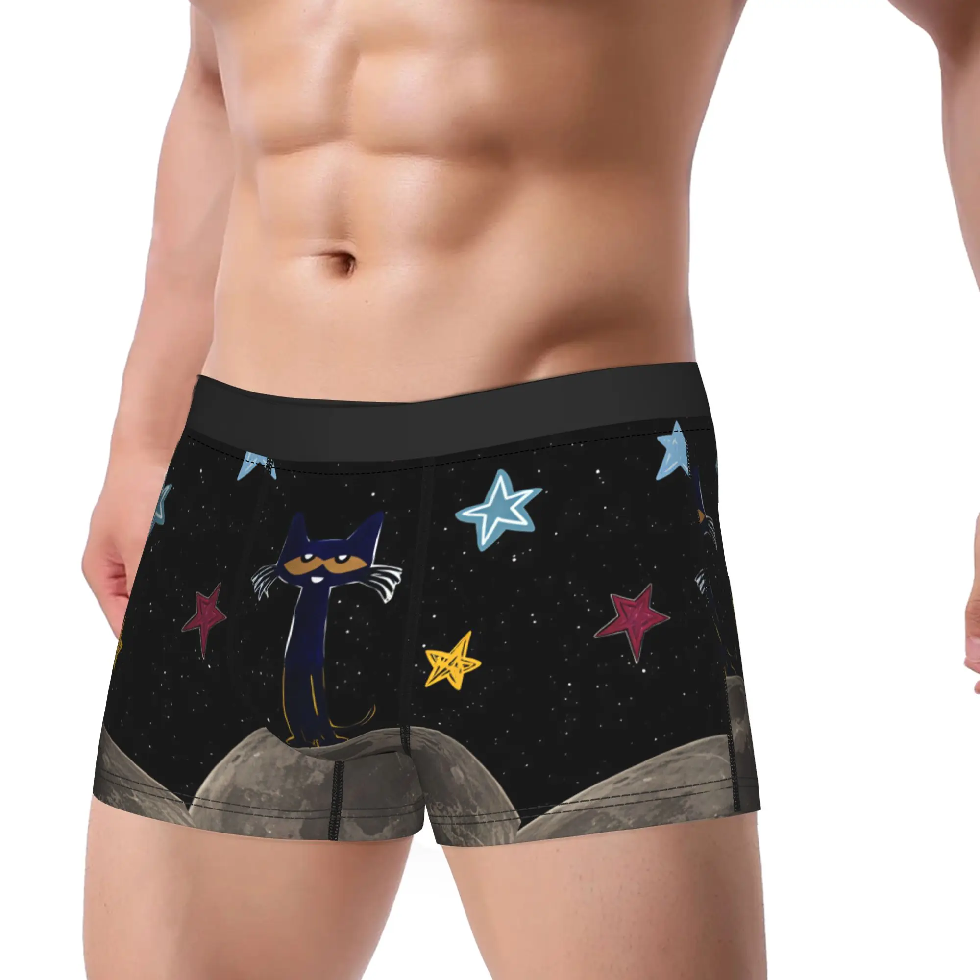 Pete The Cat Stars Comic Trunk  Pouch Underwear High Quality Custom DIY Boxer Brief Comfortable Males Panties Large Size