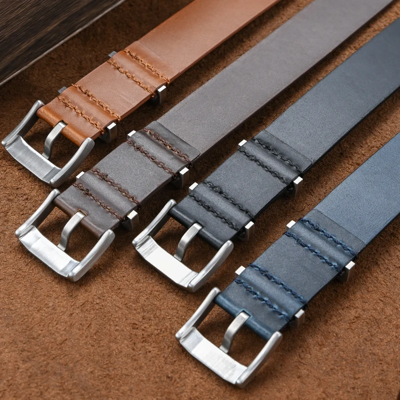 20mm 22mm Leather Retro Nato Needle Buckle Bracelet Brown Black Blue Red  Comfortable Watchband Watch Replacement Accessories