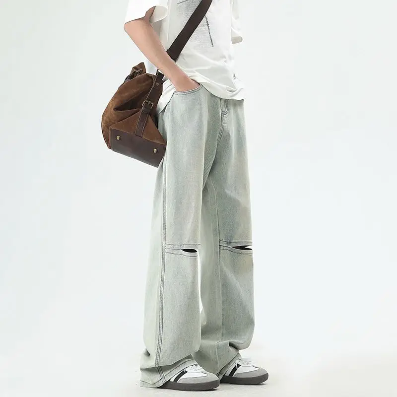 Broken Hole Jeans Men's Spring And Autumn New Trendy Brand American Straight Tube Loose Casual Long Pants