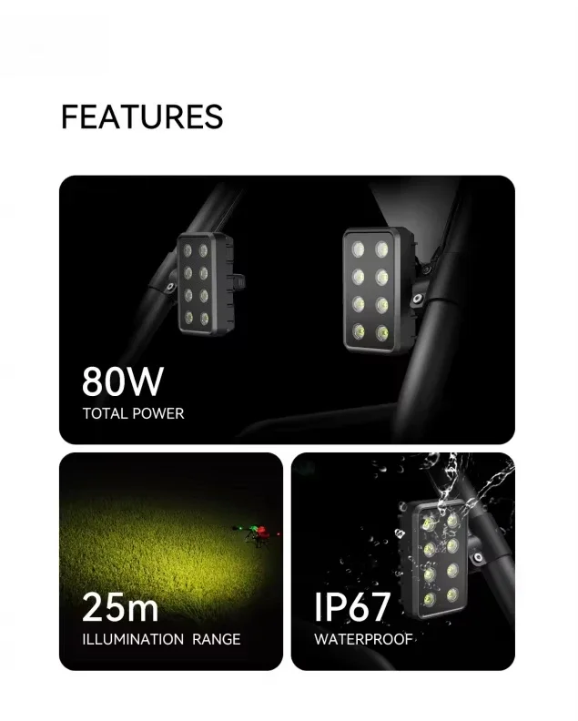 New Release EFT 80W High Brightness Dr-one Spotlight 30mm/2pcs for EFT Z30 Z50 Agriculture Sprayer Nighttime Flight Helper view 6