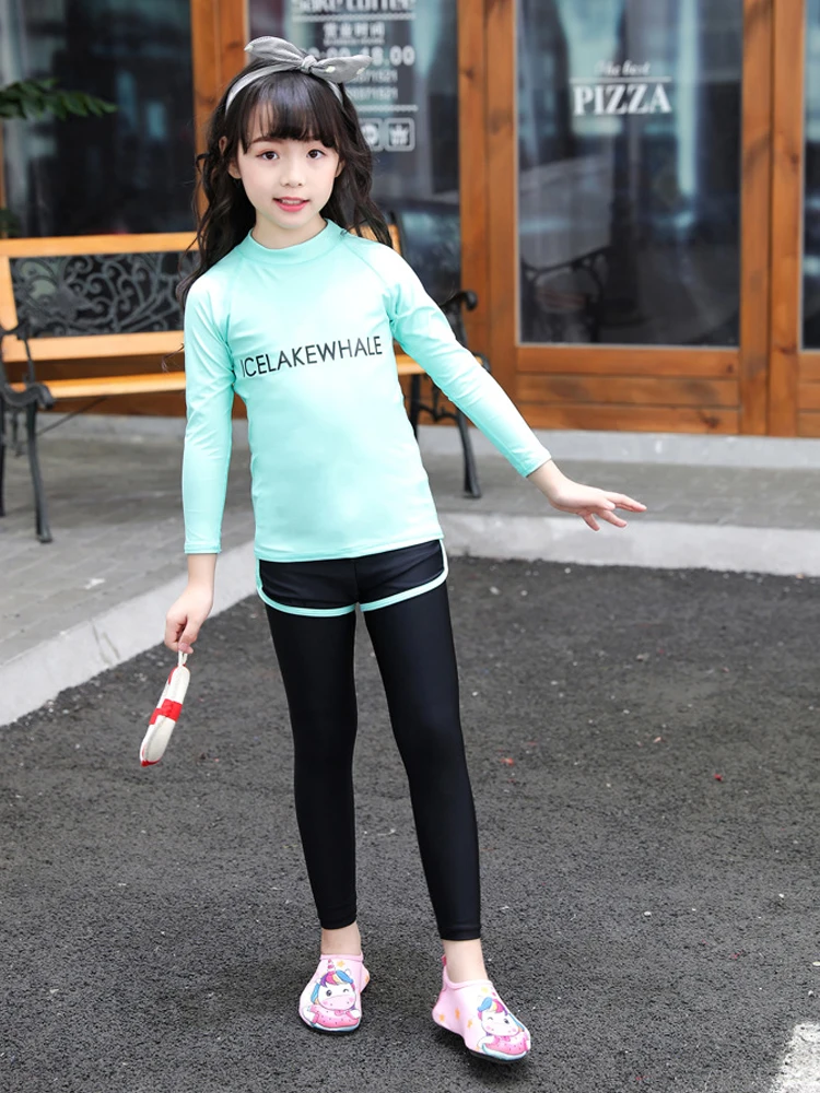 Kids Long Sleeve Rash Guard Sun Protection Swim Shirt & Leggings with Shorts 3pcs/set Wetsuit Dive Skin Beachwear Swimsuits Full