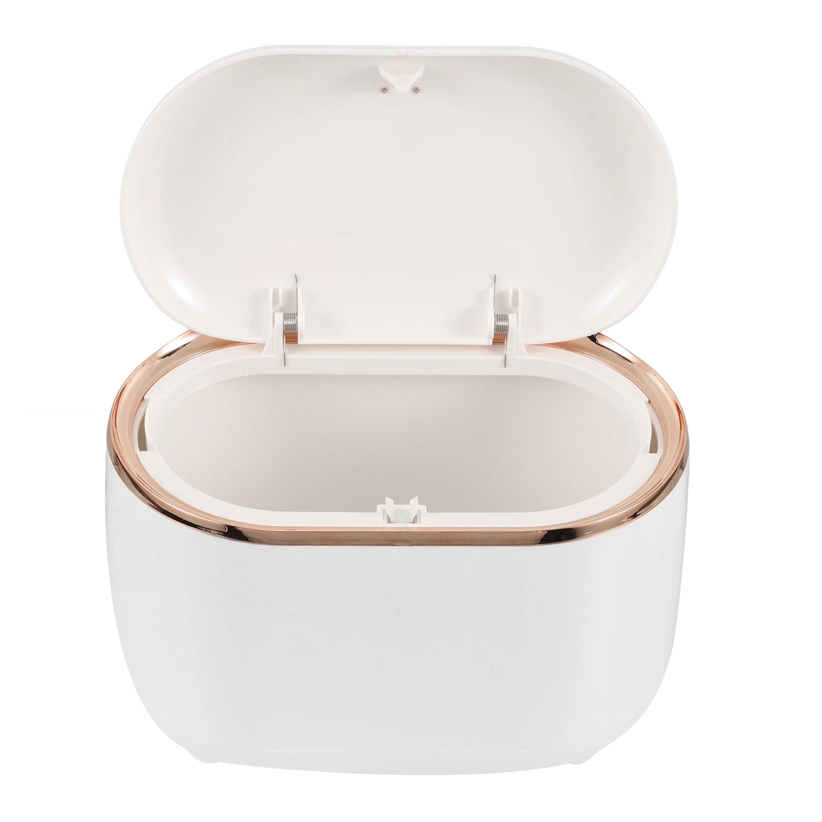 

White Plastic Trash Can With Press Lid Desktop Garbage Bin Bathroom Kitchen Office Bedroom Small Waste Basket Lidded Dustbin