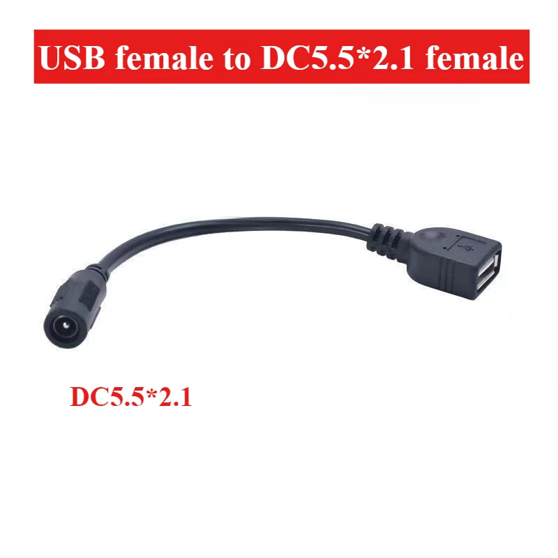 5Pcs 5.5x2.1mm DC Female to USB AF DC Male Power Connector Cable for Laptop Adapter