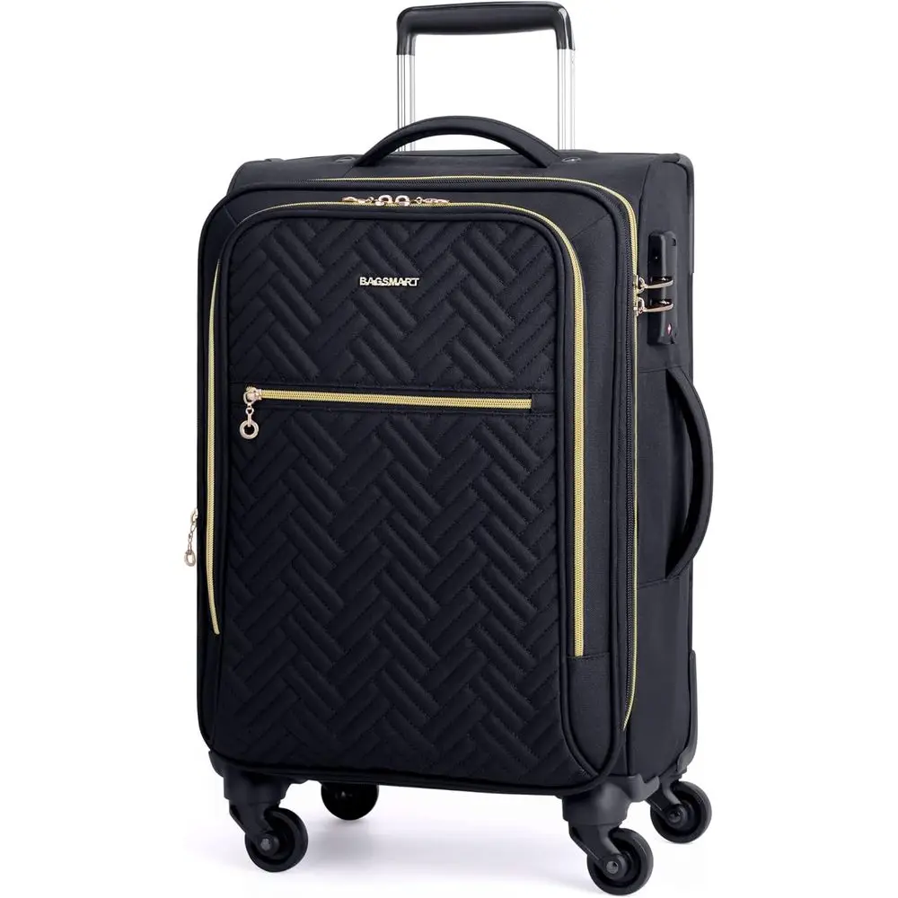 

20 Inch Expandable Spinner Suitcase, Lightweight Airline Approved Rolling Luggage for Men & Women, Compact Carry-On (Black)