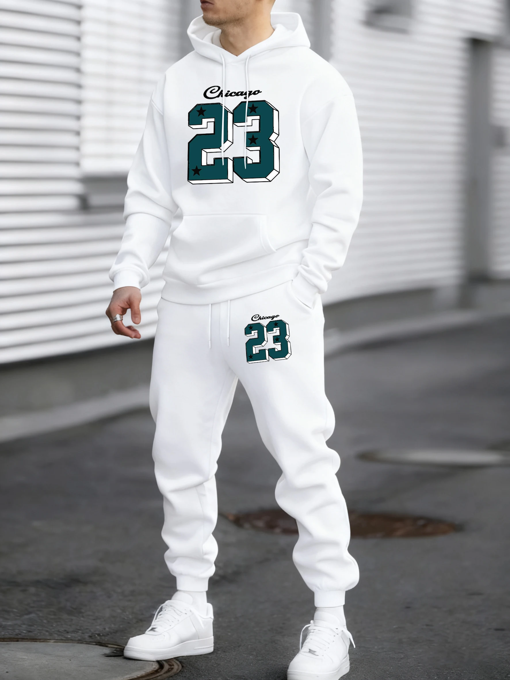

Chicago Number 23 Print Autumn Winter Fleece Mens Hoodies Britches Suits Casual Daily Pocket Sportpants Soft Fashion Streetwear