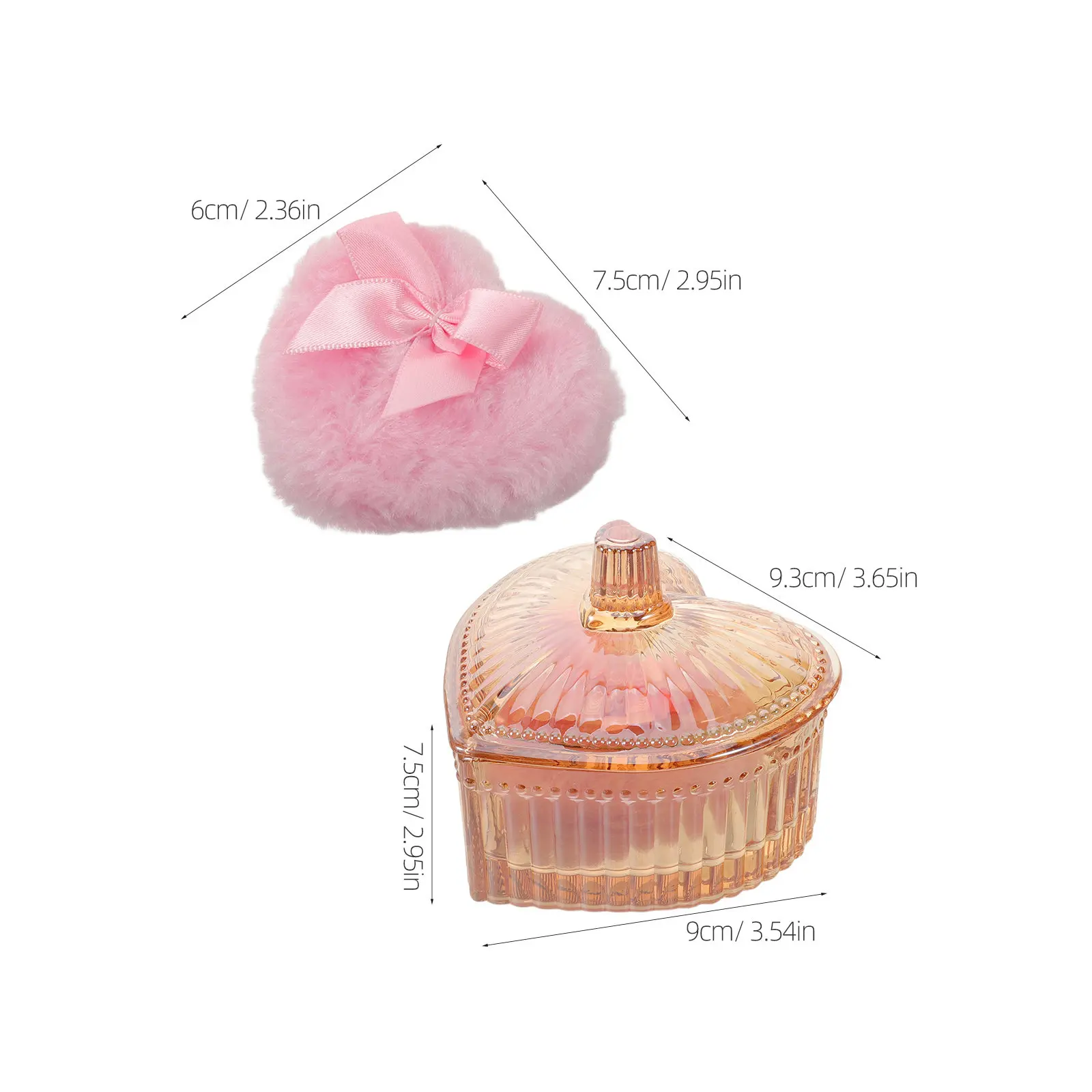 Heart Shaped Powder Puff Glass Container Washable Soft Puff Compact Makeup Storage Case Oil Control Loose Powder Box Portable