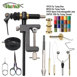 Vtwins 360° Rotation Fly Tying Vise Making Flies Lure Tool Hair Stacker Whip Finisher Scissors Bobbin Holder 200D fishing tackle