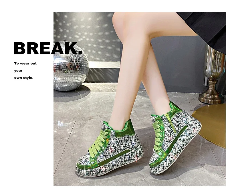 Women's Full Diamond Platform Sneakers Personalized Water Diamond Colored Embroidery Casual Shoes High Top Luxury Sports Shoes