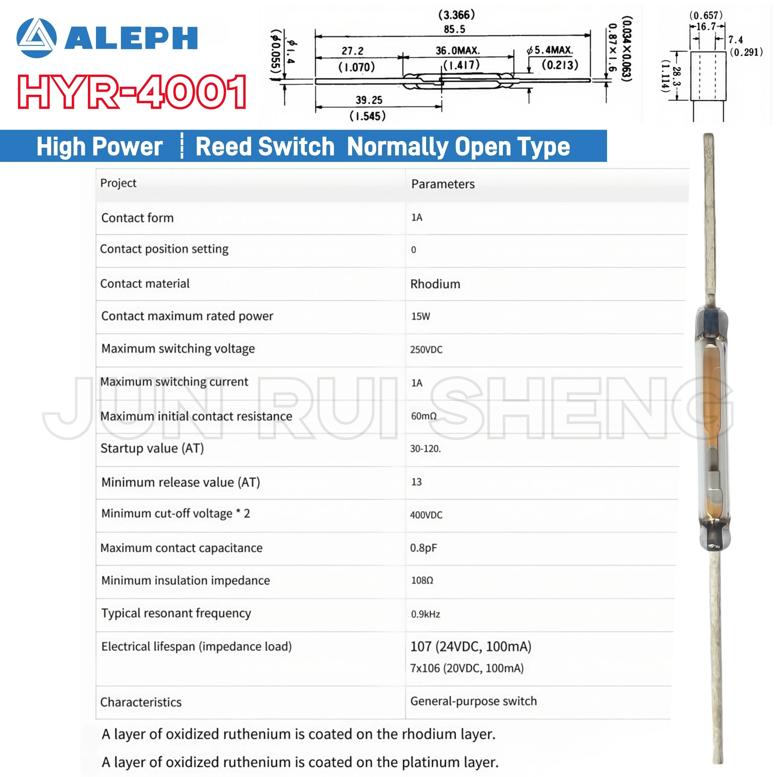 5 PCS Original Interruptor Reed de Alta Potência HYR-4001 Normalmente Aberto NO 5.4*36 MM 1A 15 W 250VDC HYR 4001 Sensor de Indução de Contato Magnético
