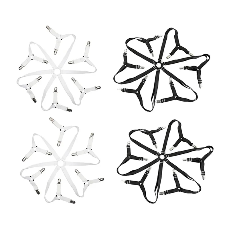 

4Pcs Polyester Bed Sheet Holder Adjustable Elastic 12 Clips To Fix Mattress Cover Blanket Clips To Fix Non-Slip Straps-B61B