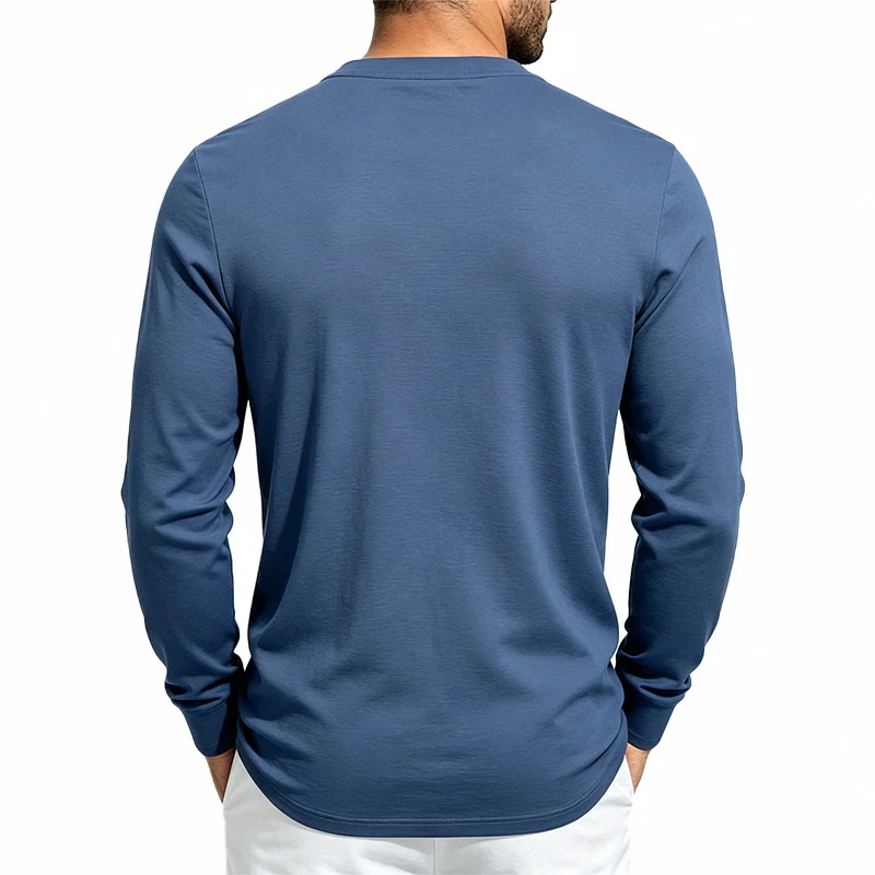 Men's 1-Piece Henry Three-Button Long-Sleeve T-Shirt, Soft, Breathable, Sweat-Wicking Casual Henry Long-Sleeve Shirt