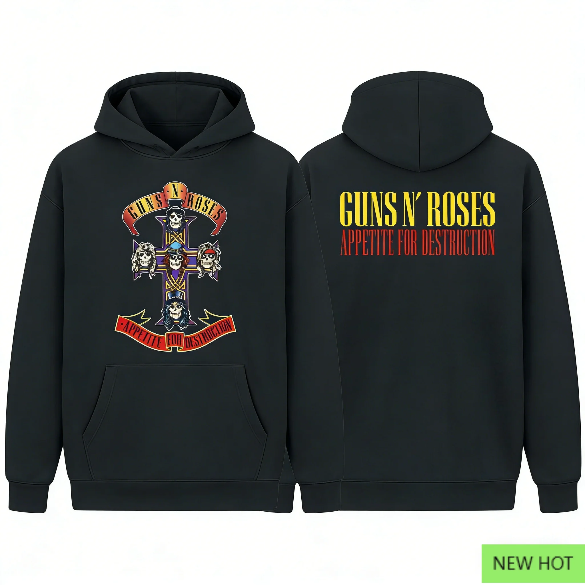 

Стильная дизайнерская толстовка с капюшоном Guns N' Roses, повседневная толстовка, незаменимая для тех, кто предпочитают музыку, мода и эстетика в стиле хард-рок