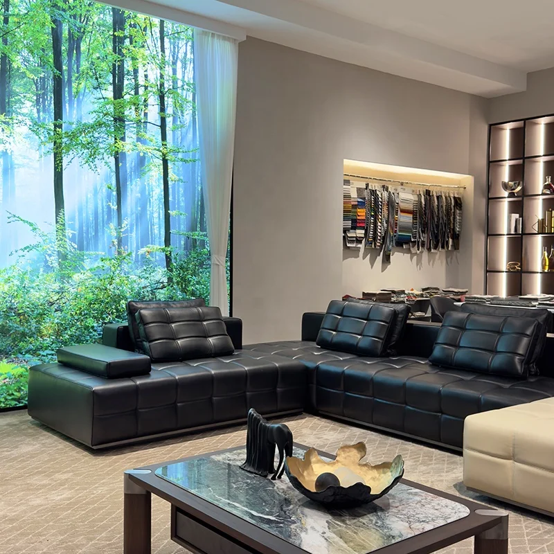 #Lawrence Luxury Villa Furniture High Quality Deluxe Authentic Cowhide Tufted Sofa Set for Living Room Apartment Genuine Leather