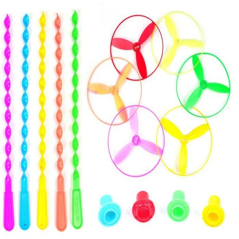 40 Pcs Fun Twisty Flying Saucers Toys Outdoor Bamboo Dragonfly Plastic Handle  Toys  Favorite gift for children\'s parties