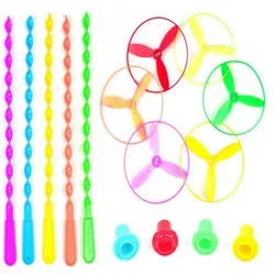 40 Pcs Fun Twisty Flying Saucers Toys Outdoor Bamboo Dragonfly Plastic Handle  Toys  Favorite gift for children's parties