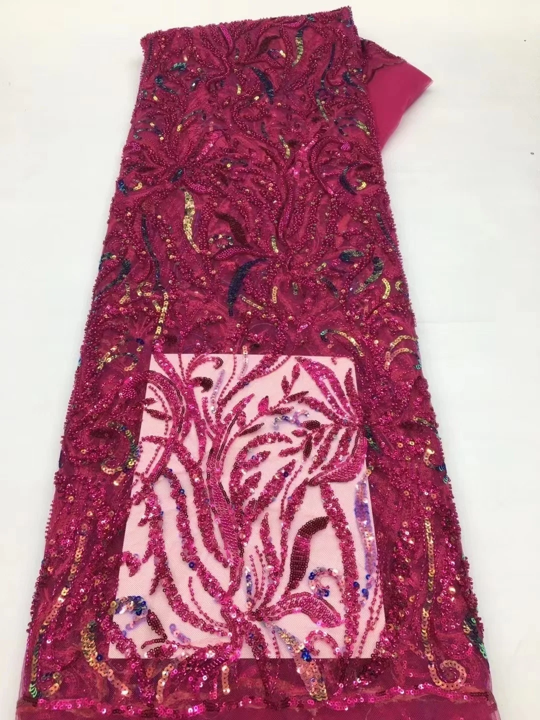 

Luxury African Heavy Beaded Wedding Fabric New High Quality Nigerian Sequined Beads Lace French Tulle Fabric For Party Dress Sew