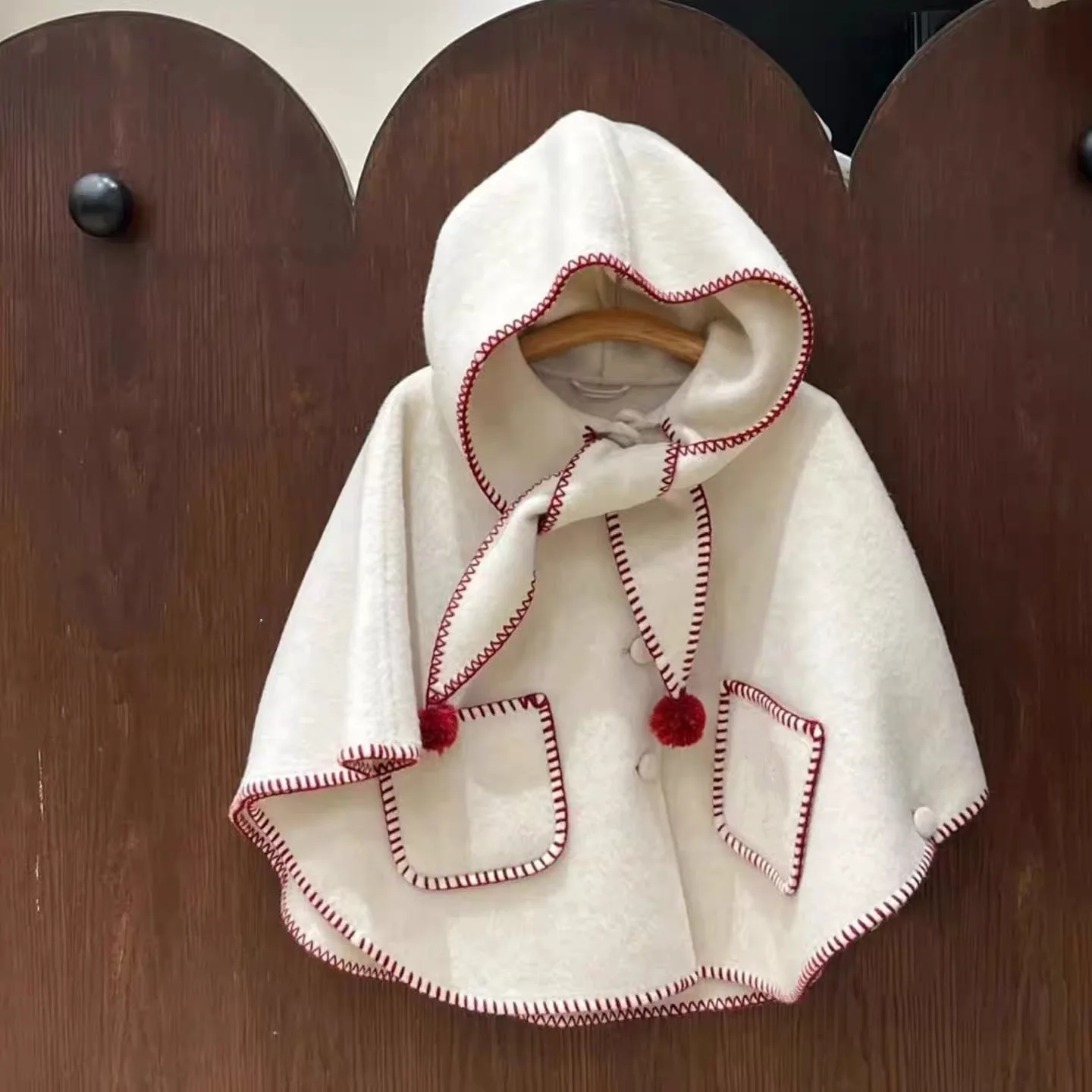 Autumn Winter Hooded Children's Coat Christmas New Year's Style Girls' Fashionable Cloak Baby Shoulder Wrap Outdoor Windbreaker