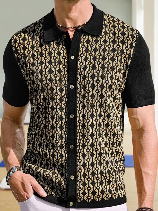 

Мужская вязаная рубашка Briti Retro, летняя, роскошная, деловая, с коротким рукавом, отложным воротником, вышивкой, модная, в городском стиле