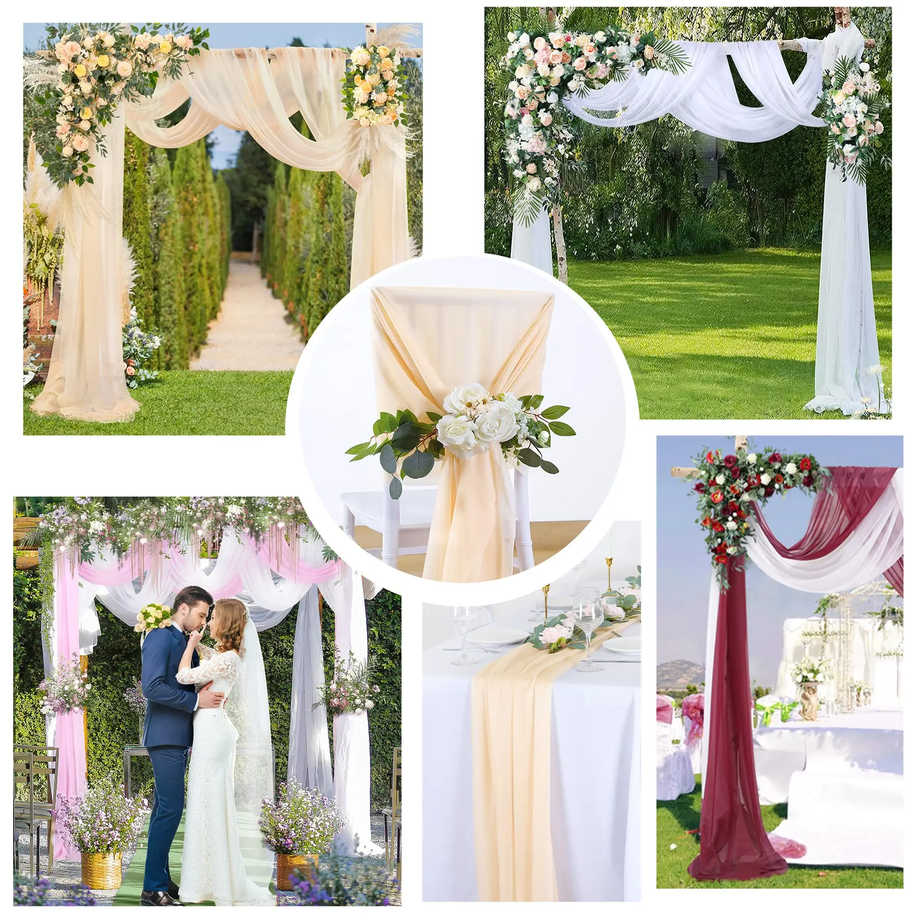Chiffon Champagne Beige Wedding Arch Draping for Ceremony Reception Decora Sheer Fabric Curtains for Party Stage Bridal Shower
