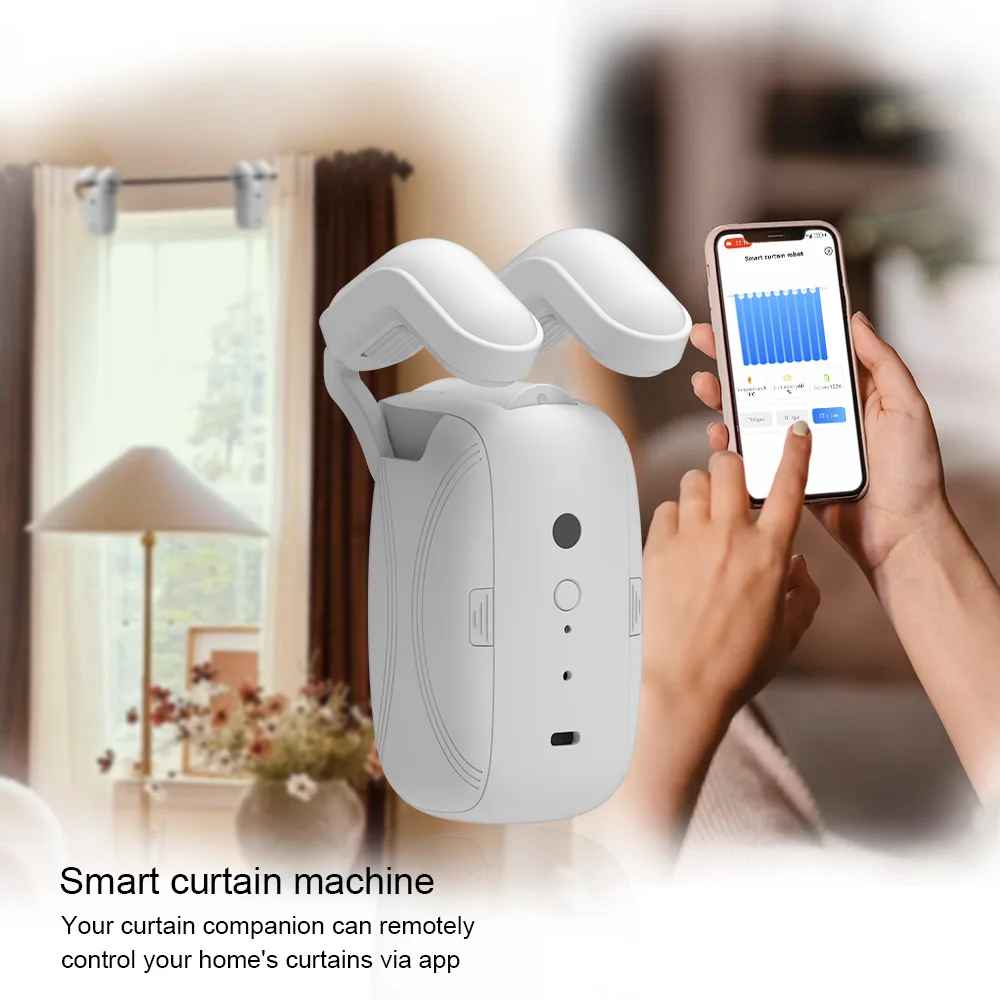 2pcs Wi-Fi Smart Curtain Robot with Voice Control, Roman Rod Track, App Remote Control, Alexa & Google Home Compatibility