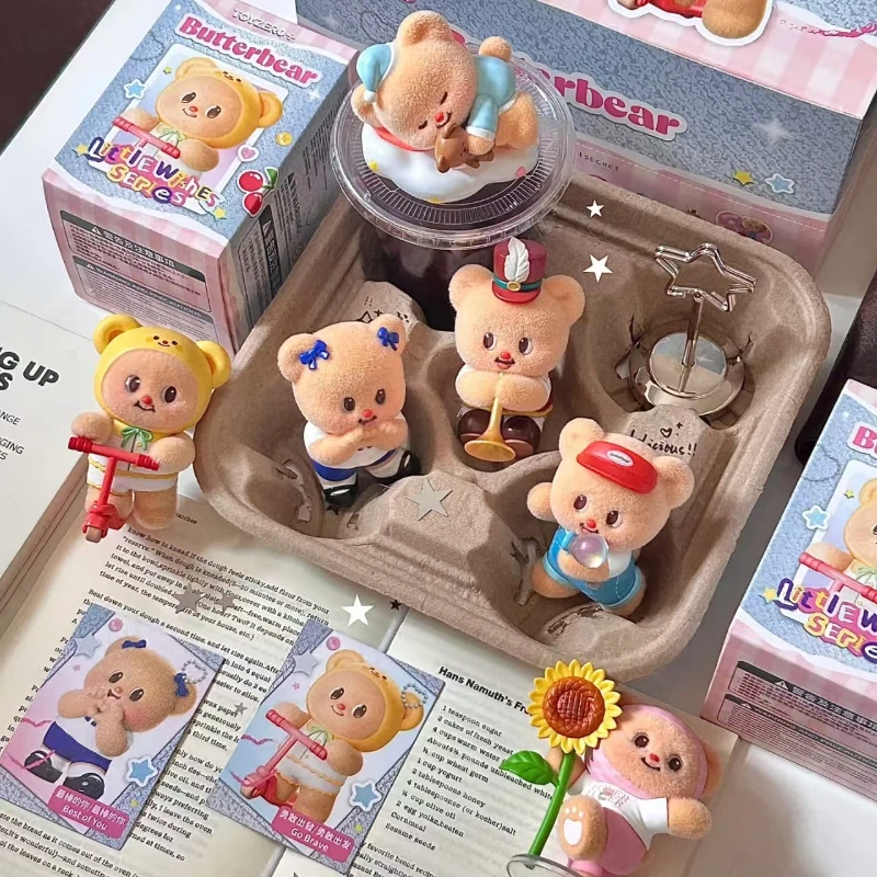 Caja ciega de la serie Little Wish de oso de mantequilla auténtica, modelo de figura flocada, adornos de mesa, juguetes de Anime, regalos misteriosos para niñas, perímetro