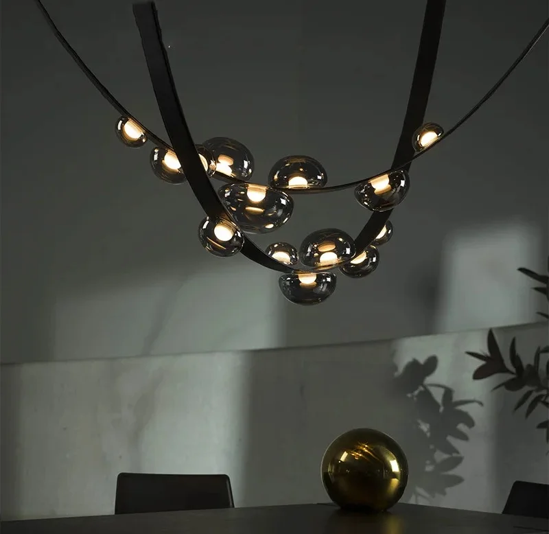 

Designer Leather Glass LED Ceiling Chandelier For Living Dining Room Minimalist Bar Hotel Exhibition Hall Bedroom Home Decor
