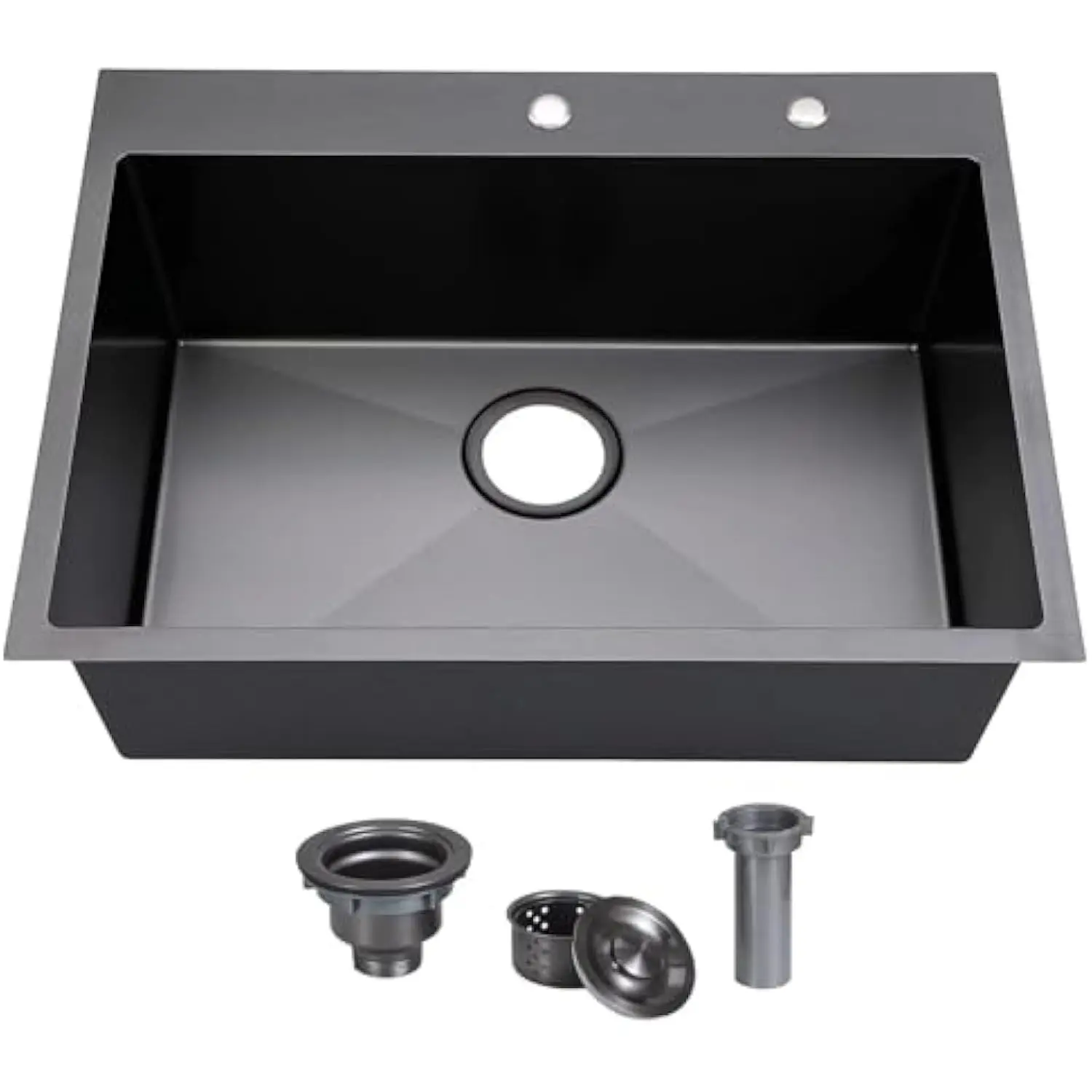 

HOTIS 33x22x9 Black Drop In Kitchen Sink, 18 Gauge SUS304 Stainless Steel Handmade, Commercial Top Mount Single Bowl, Large Sin