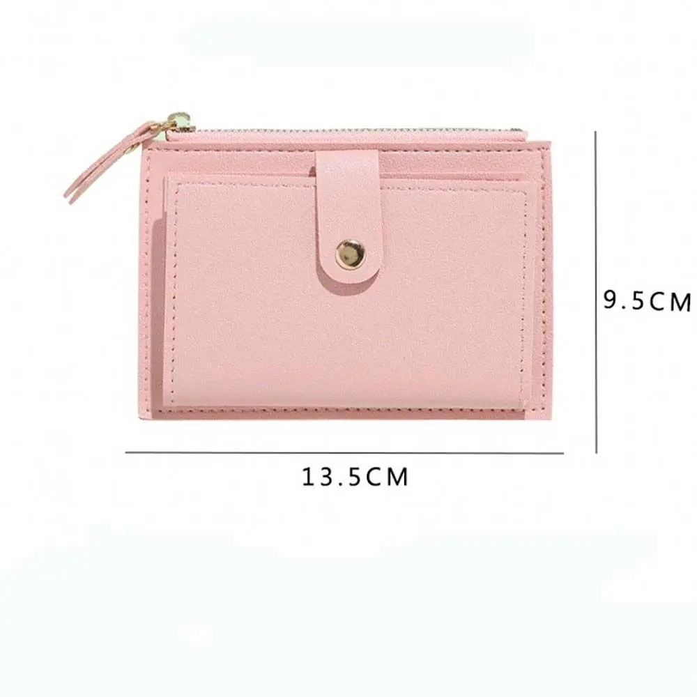 Portatarjetas de identificación con broche y cremallera para mujer, carteras cortas de cuero PU, portatarjetas múltiple, monedero para mujer, Mini carteras con broche