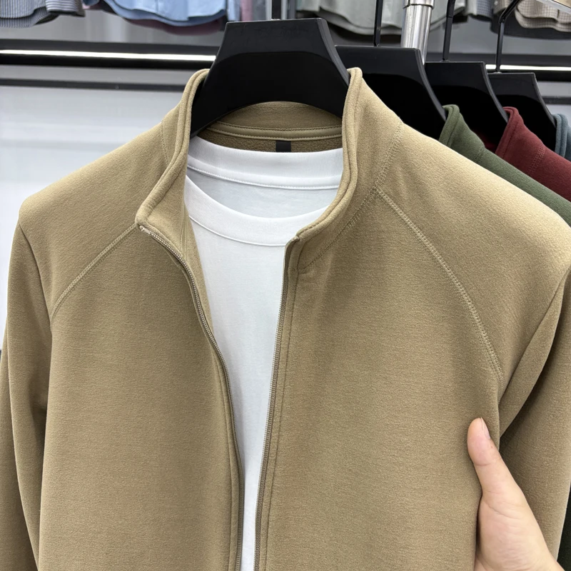 سترة بغطاء للرأس مخملية ألمانية مزدوجة الجوانب للرجال الأكثر مبيعًا لعام 2025 لخريف/شتاء جديد دافئ بلون سادة وسحاب وياقة واقفة #1