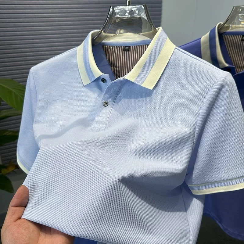 Trend luxury men short sleeve polo shirt summer new breathable personality color blocked lapel T-shirt Korean style fashion top