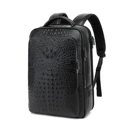 Men's Genuine Leather Computer Backpack Large Capacity Business Computer Travel Bag Crocodile Pattern Waterproof Bag