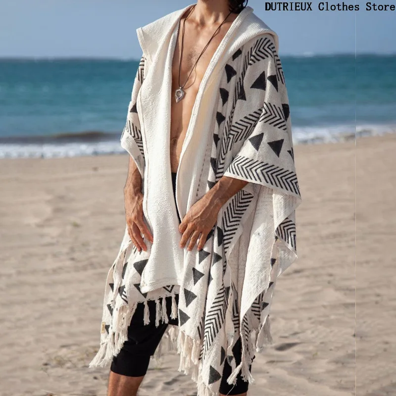 Cárdigan largo para hombre, cárdigan largo ahuecado para vacaciones en la playa, camisa fina de protección solar para primavera/verano, cárdigan