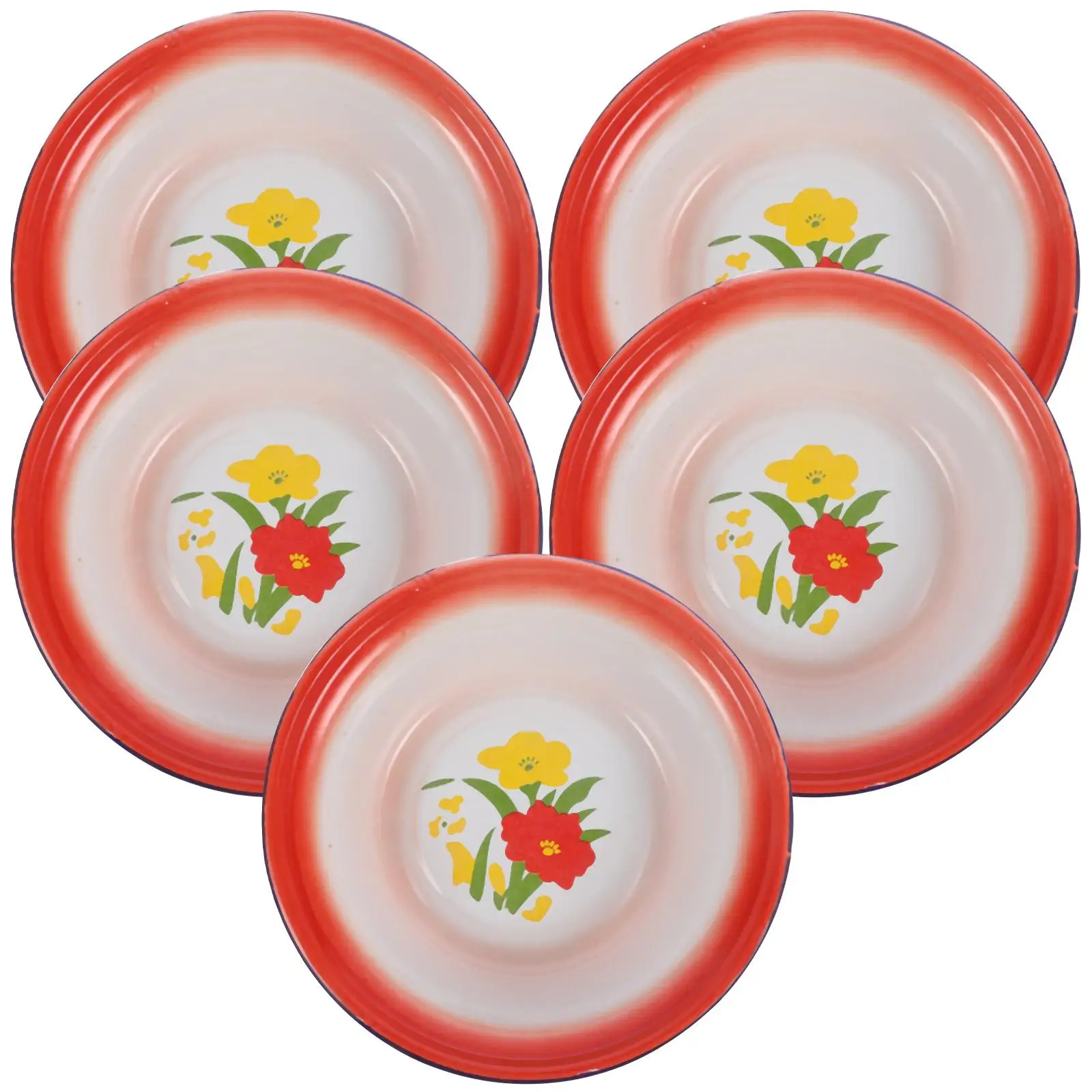 

5pcs Retro Enamel Dishes Vintage Bone Bowls 20cm Deep Floral Pattern Random Design Lightweight Kitchen Barware