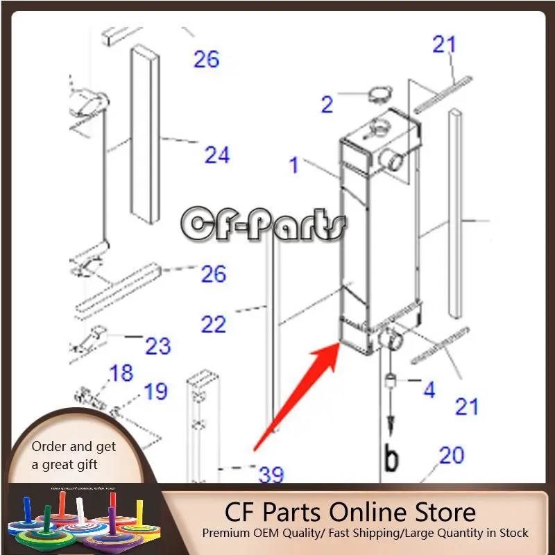 Radiator Core 22M-03-31330 For Komatsu PC40MR-3 PC45MR-3 PC55MR-3 Excavator