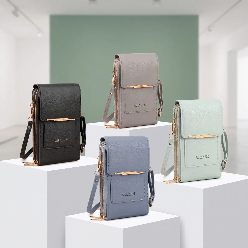 RFID Blocking Touch Screen Cell Phone Bag Women Mini PU Leather Lightweight Card Holder Crossbody Shoulder Bag Adjustable Strap