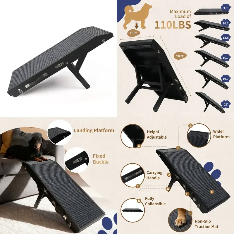 for  Portable Luxury Handheld Foldable Solid Wood Pet Ramp Ladder with Non Slip Surface  Dogs Adjustable Outdoor Pet Stairs
