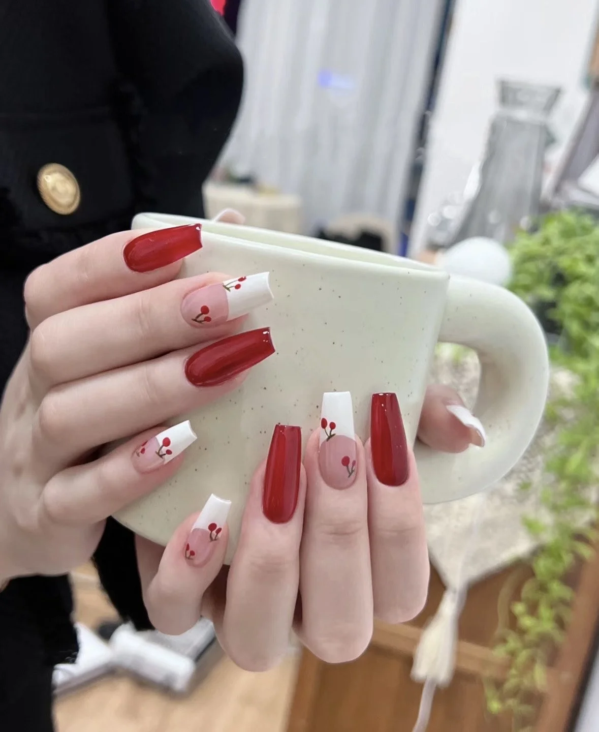 Cherry Core Press On Nails, Kawaii Press On Nails, Handmade Press On Nails Coffin, Reusable Press On Nails, Japanese Nails image 3