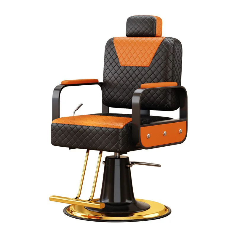 Adjustable Height Barber Chair – Gold-Finish Hairdressing Chair with Reclining Headrest for Salons