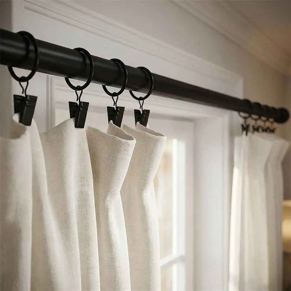 Drapes Tie Buckles Low Noise Curtain Rings Heavy Duty Practical Hanging Hooks Metal Black Roman Circles Home