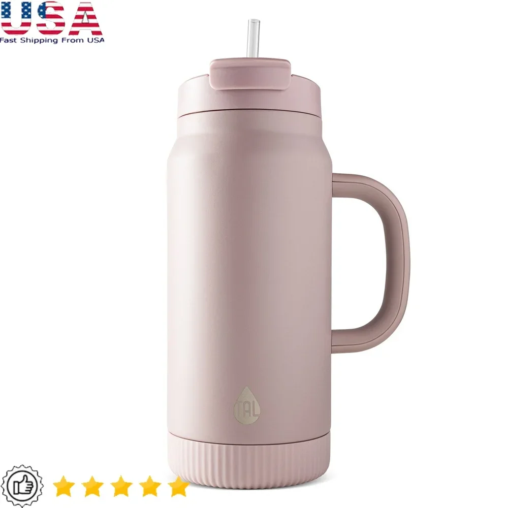 

Изолированный стакан из нержавеющей стали с крышкой двойного назначения и соломинкой, прочная портативная ручка на 64 унции, горячие и холодные напитки