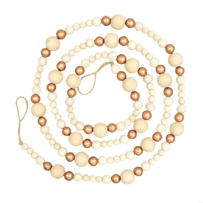 Wooden Bead Christmas Garland 7.41ft Long Festival Tree Decoration For Mantels Staircase Holiday Party Centerpieces X3UC