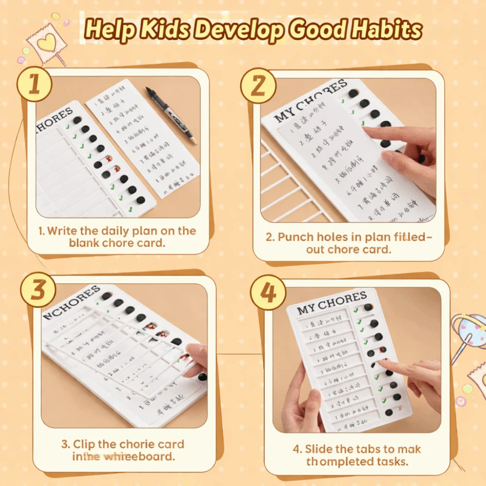 Portable Plastic Chore Chart Sliding Type Erasable To Do List Board Reusable Task Tracker Planner Time Management