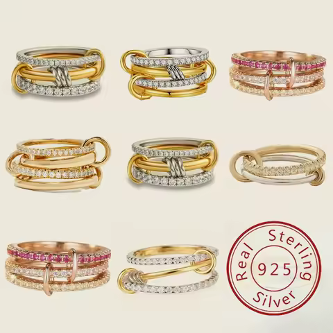 925 Sterling Silver Fashion Multiple Levels Of Interlocking Zircon Ring For Women Daily Life Party High Quality Fine Jewelry