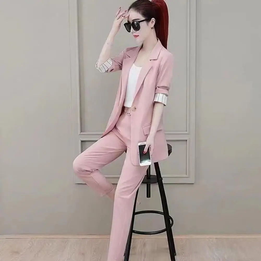 3 pz/set Blazer Suit Pants Vest Set elastico in vita OL Style tasche in tinta unita pendolarismo Lady Business Outfit abbigliamento femminile