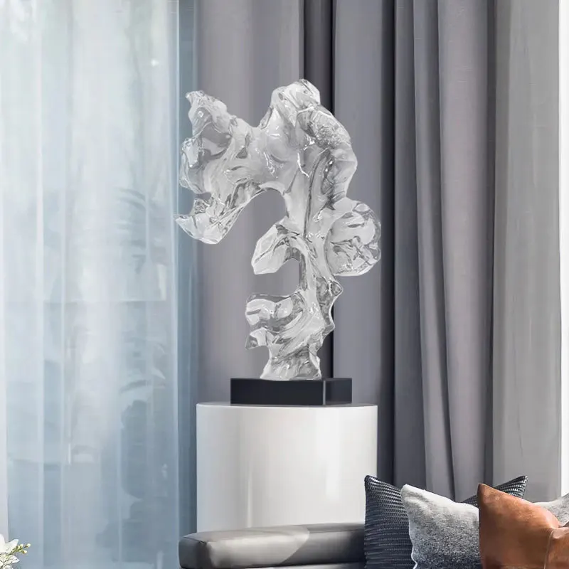 Taihu Lake stone transparent ornament model room, modern abstract hotel exhibition hall, entrance creative art, resin rockery