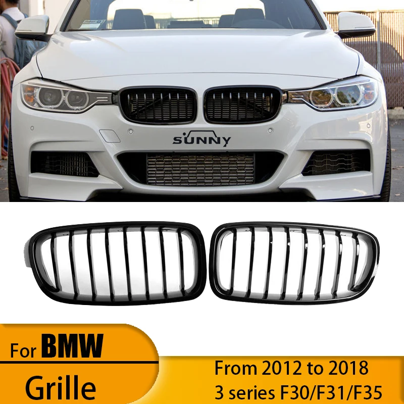 

For 12-18 BMW 3 Series F30 F31 F35 Single Bar Bright Black Model Replacement Conversion Upgrade Center Mesh